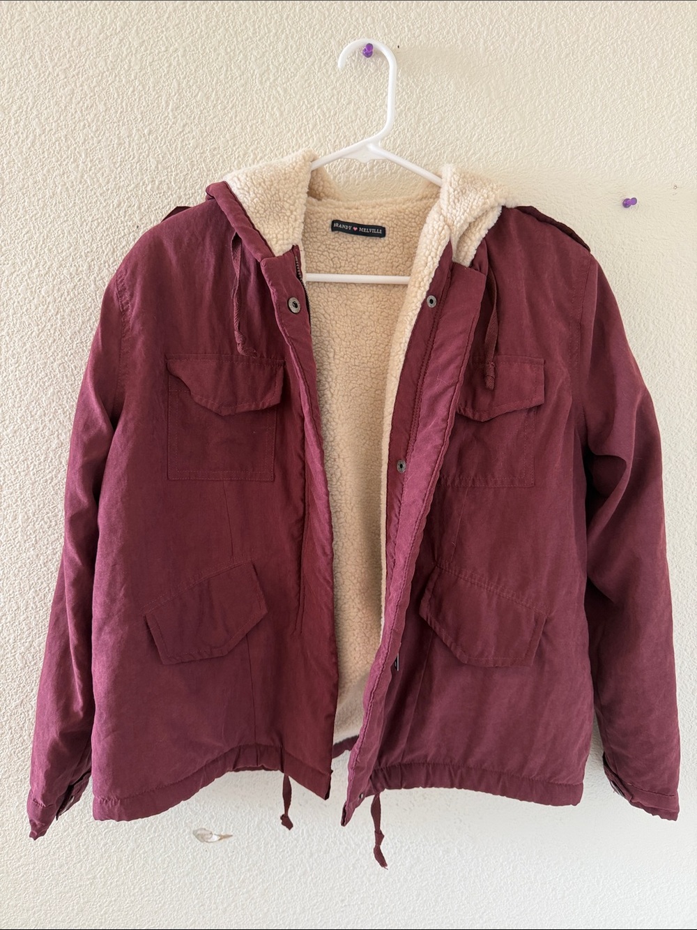 Brandy Melville burgundy faux fur haliey jacket